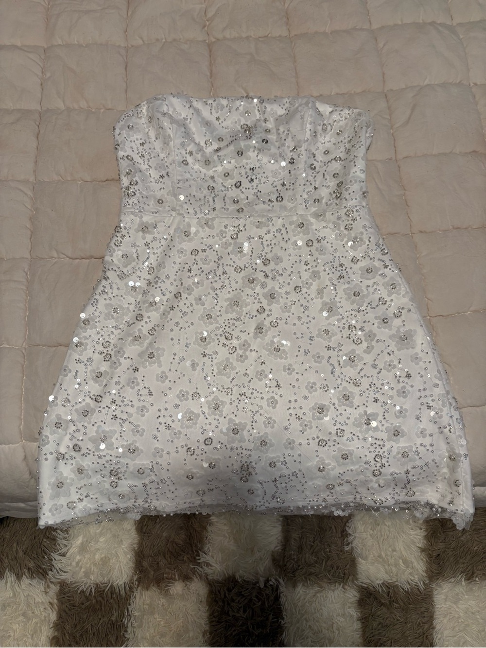 Lulu's White Strapless Sequin Floral Mini Dress